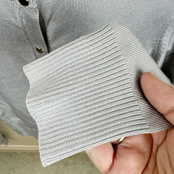 Cache Vintage Y2K Silver Gray Rayon Nylon Ribbed Snap Front Cardigan Sweater - Picture 6 of 6